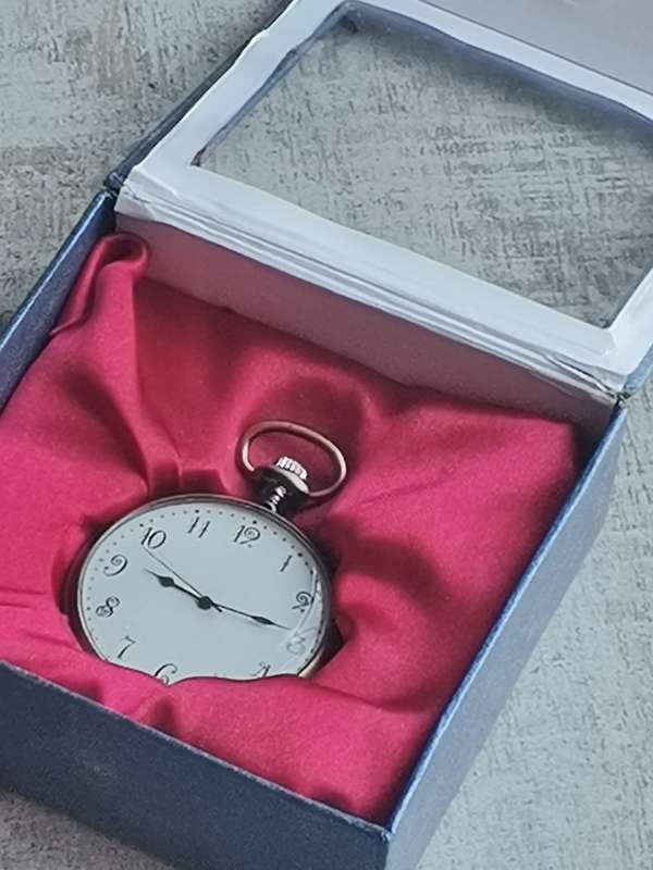 MENS POCKET WATCH IN DISPLAY BOX IN GOOD WORKING CONDITION