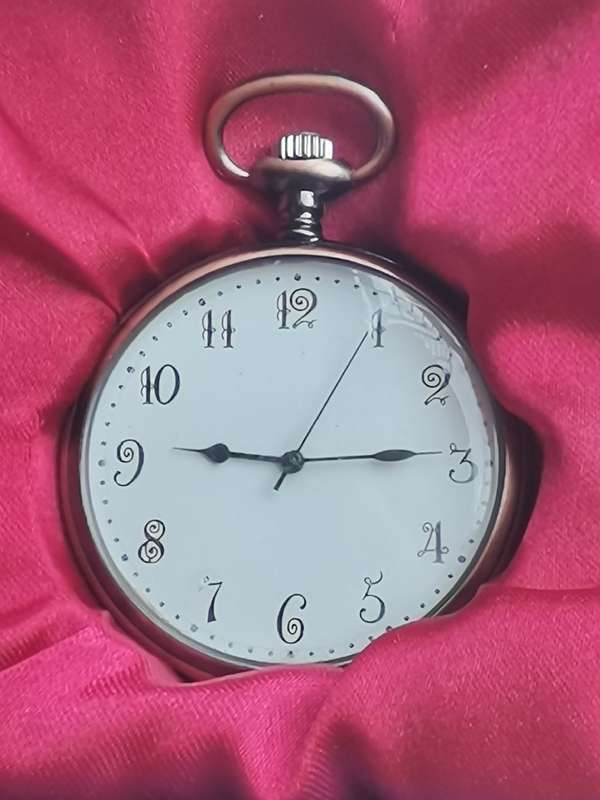 MENS POCKET WATCH IN DISPLAY BOX IN GOOD WORKING CONDITION