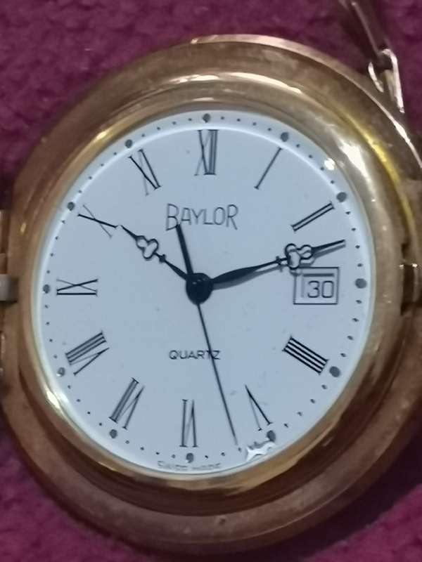 BAYLOR SWISS MENS GOLD PLATED POCKET WATCH IN EXCELLENT WORKING CONDITION