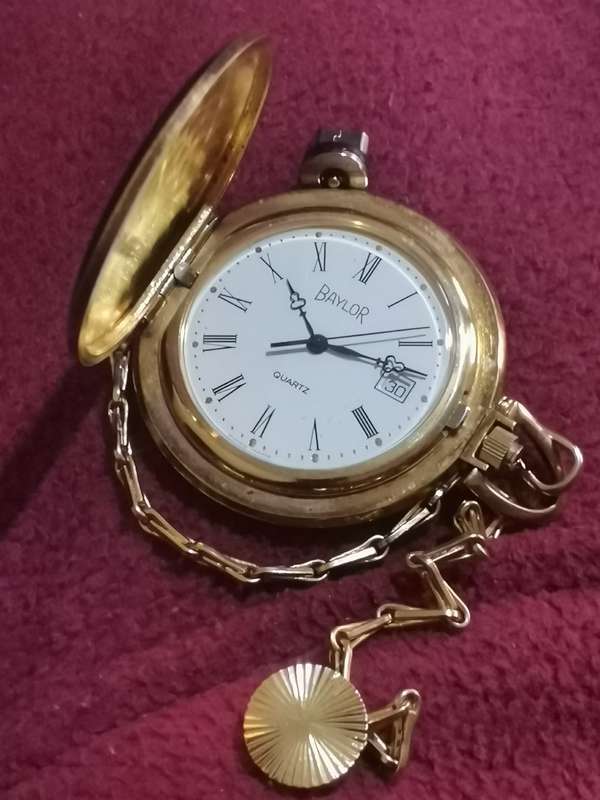 BAYLOR SWISS MENS GOLD PLATED POCKET WATCH IN EXCELLENT WORKING CONDITION