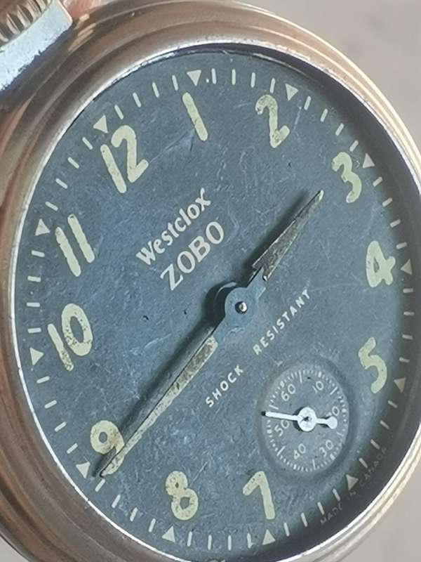 VINTAGE WESTCLOX ZOBO POCKET WATCH WITH SUB-SECONDS MADE IN CANADA IN EXCELLENT WORKING CONDITION