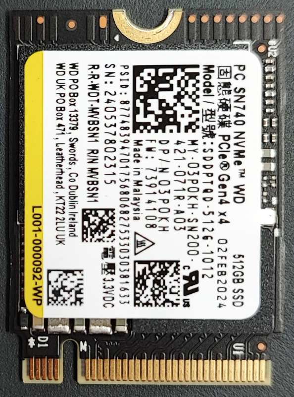 SSD - 512GB NVMe SSD - WD SN 740 - New