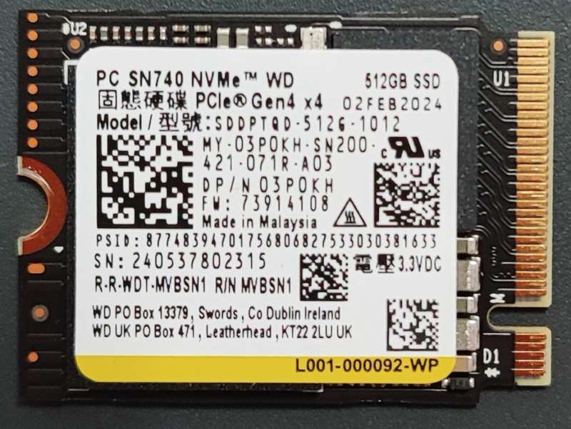 SSD - 512GB NVMe SSD - WD SN 740 - New