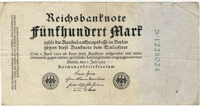 Germany - 500 Mark, 1922, Five Hundred Mark Note, p74 b