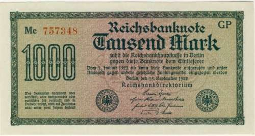 Germany - 1000 Mark , 1922, One Thousand Mark Note, p76 g