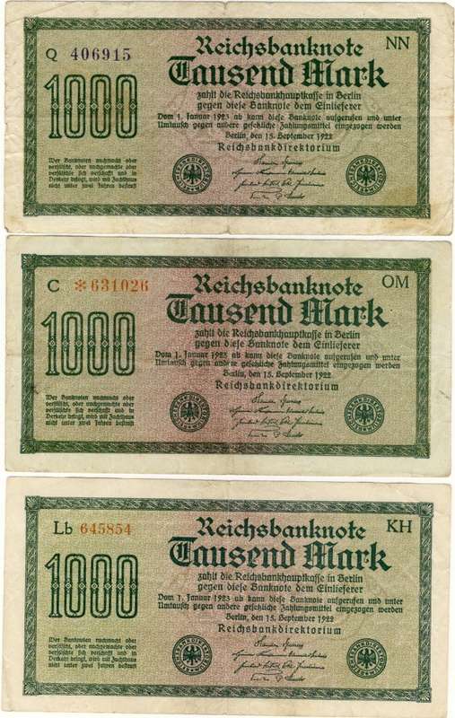 Germany - 1000 Mark Variants, 1922, 5 x One Thousand Mark Notes, p76