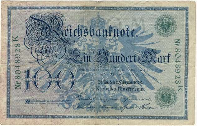 Germany - 100 Mark , 1908, One Hundred Mark Note, p34 Green