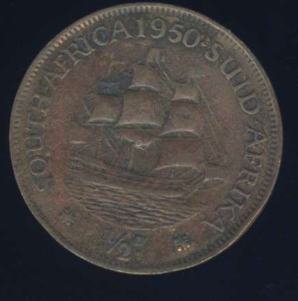 1950 Half Penny coin, 1/2d , South Africa, George VI , No reserve