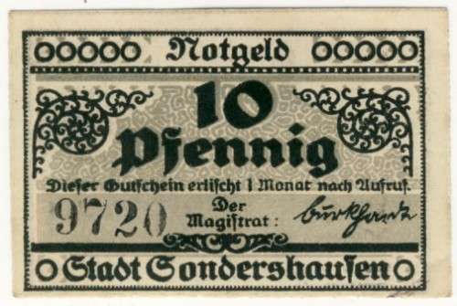 Notgeld 1914 - 1921, 10 Pfennig, Germany -  Sondershausen