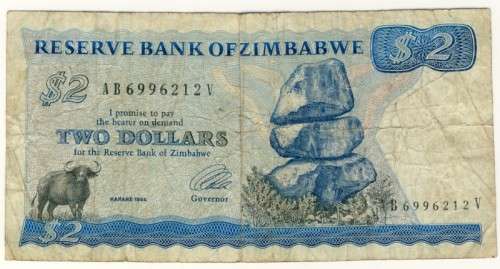 Zimbabwe - 2 Dollars, 1994 , p1 d, Type B Watermark