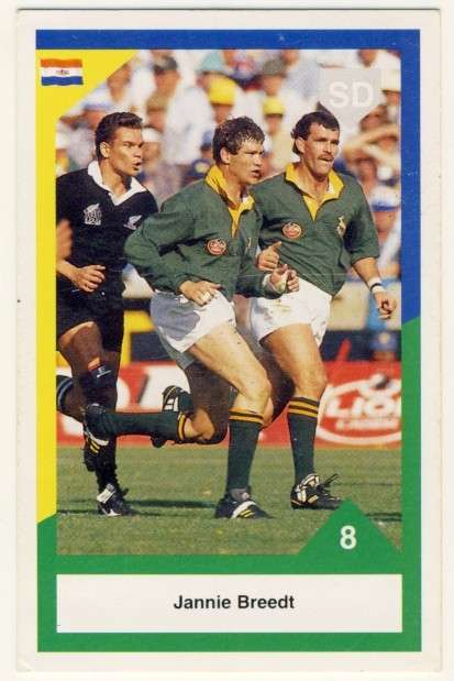 Sports Deck 1992 SA vs New Zealand, Jannie Breedt, Springboks # 8, Trading Card