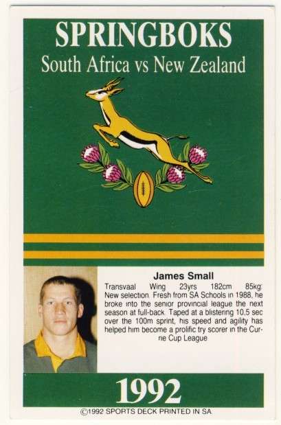 Sports Deck 1992 SA vs New Zealand, James Small, Springboks # 14, Trading Card