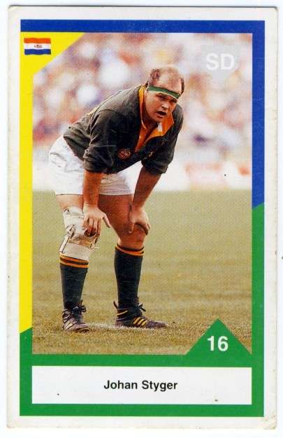Sports Deck 1992 SA vs New Zealand, Johan Styger, Springboks # 16, Trading Card