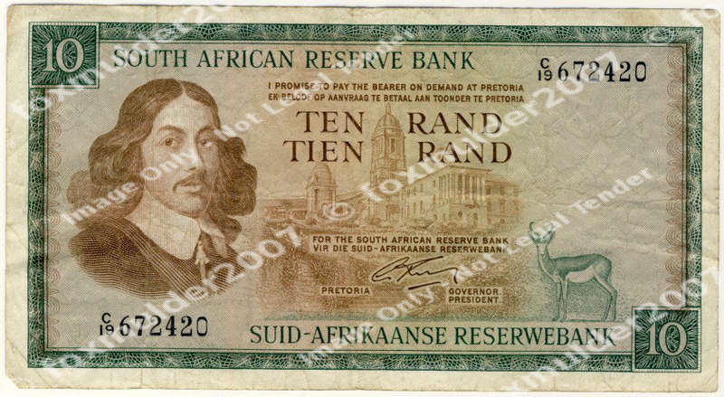R10 , G. Rissik, 2nd series, E/A, Ten Rand note, 1966,no reserve
