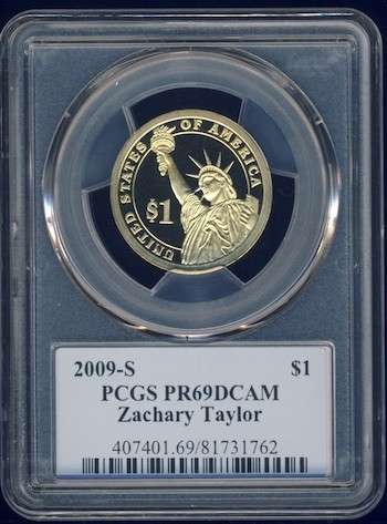 2009 PCGS Graded Proof-69 DCam, Presidential Dollar, $1, USA, America, Zachary Taylor