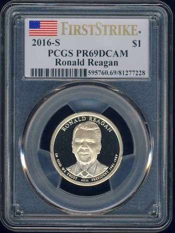 2016 PCGS Graded Proof-69 DCam First Strike, Presidential Dollar, $1, USA, America, Reagan