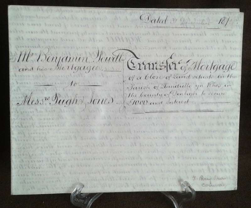 1874 Vellum Indenture with Seals and Stamp, Hand Written, Mortgage Transfer