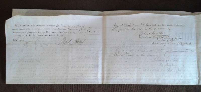 1874 Vellum Indenture with Seals and Stamp, Hand Written, Mortgage Transfer