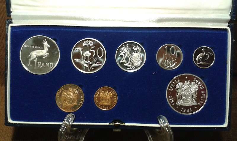 1986 Short Proof Set, w/ Silver One Rand Coin, South Africa