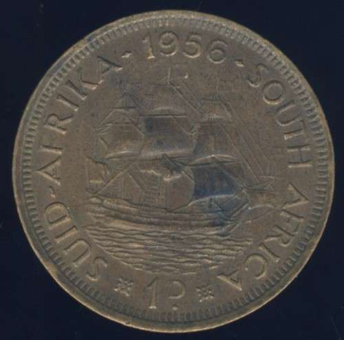 1956 Penny coin, 1d , South Africa, Elizabeth II , No reserve