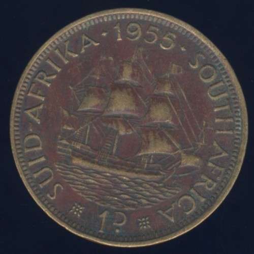 1955 Penny coin, 1d , South Africa, Elizabeth II , No reserve