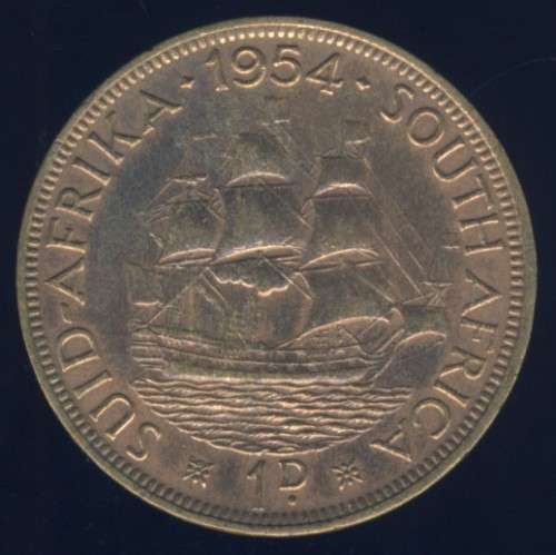 1954 Penny coin, 1d , South Africa, Elizabeth II , No reserve