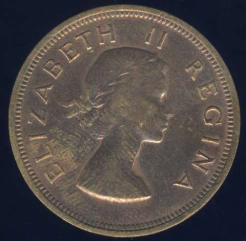 1954 Penny coin, 1d , South Africa, Elizabeth II , No reserve