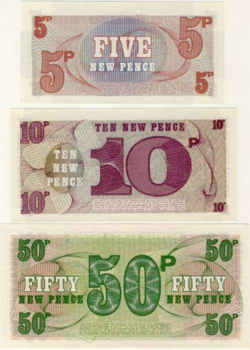 British Armed Forces, 3 note set, 6th Series MPC, 5 10 and 50 pence