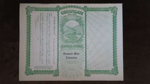 Leonard Mine Extention, Stock Certificate, Unissued