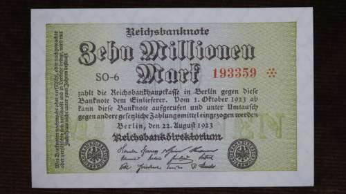 Germany - 10 Million Mark, 1923, p-106c Lattice Watermark