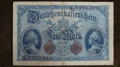 Germany - 5 Mark, 1914, p-47b , 7 Digit Serial Number