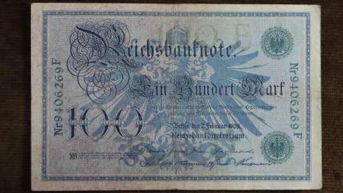 Germany - 100 Mark, 1908, p-34 , Green Serial Number and Seal