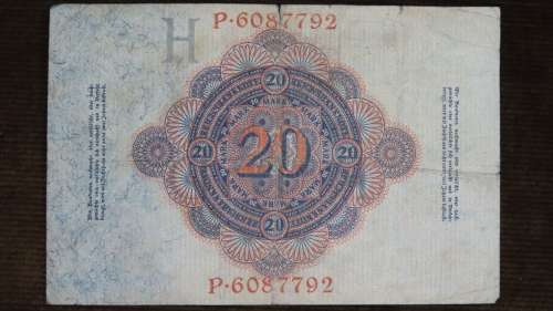 Germany - 20 Mark, 1914, p-46b , 7 Digit Serial Number