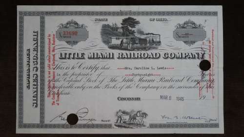 Little Miami Railroad Company, Stock Certificate, 1945, 48 Shares