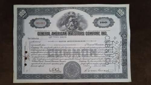 General American Investors Company, Stock Certificate, 1932, 100 Shares