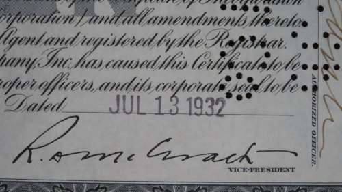 General American Investors Company, Stock Certificate, 1932, 100 Shares