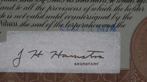 Pan American World Airways, Stock Certificate, 1974, 25 Shares
