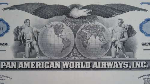 Pan American World Airways, Stock Certificate, 1974, 1000 Shares