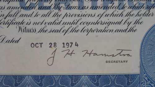Pan American World Airways, Stock Certificate, 1974, 1000 Shares