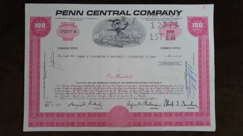 Penn Central Company, Stock Certificate, 1970, 100 Shares