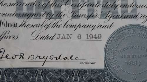 Phelps Didge Corporation, Stock Certificate, 1949, 1 Share