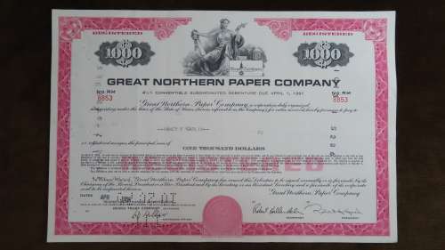 Great Northern Company, Debenture Certificate, 1968, $1000
