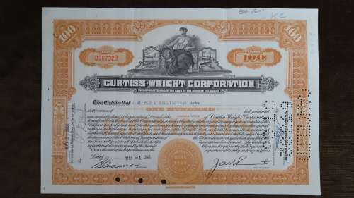 Curtiss Wright Corporation, Stock Certificate, 1946, 100 Shares