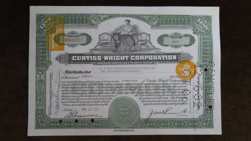 Curtiss Wright Corporation, Stock Certificate, 1951, 10 Shares