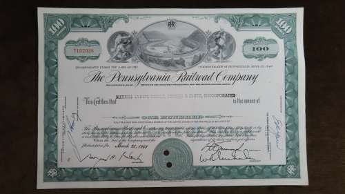 Pennsylvasnia Railroad Company, Stock Certificate, 1961, 100 Shares