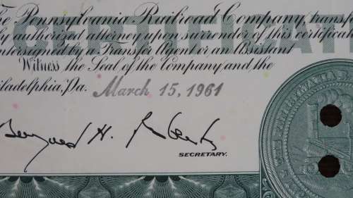 Pennsylvasnia Railroad Company, Stock Certificate, 1961, 100 Shares
