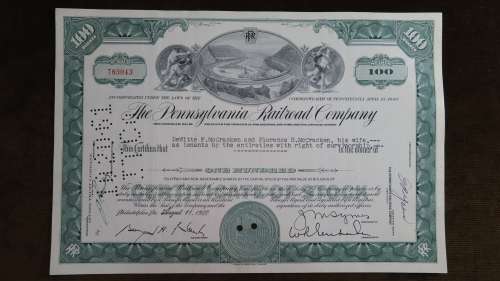 Pennsylvasnia Railroad Company, Stock Certificate, 1960, 100 Shares