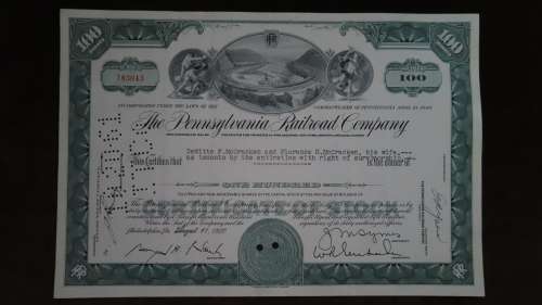 Pennsylvasnia Railroad Company, Stock Certificate, 1960, 100 Shares