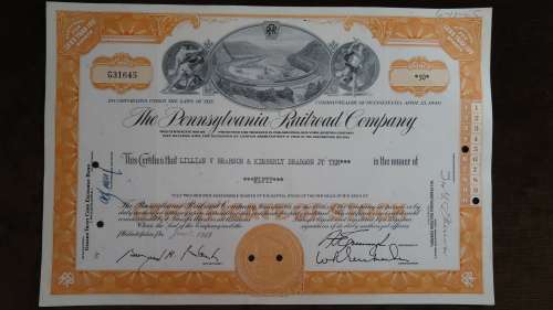 Pennsylvania Railroad Company, Stock Certificate, 1965, 50 Shares