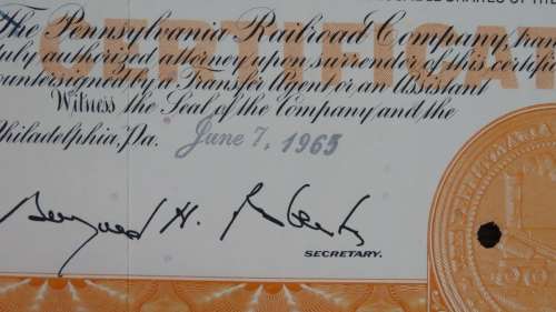 Pennsylvania Railroad Company, Stock Certificate, 1965, 50 Shares